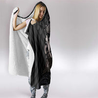 Hawaiian Whale and Volcanic Eruption Hooded Blanket Hibiscus and Kakau Pattern Grayscale Color