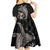 Hawaiian Whale and Volcanic Eruption Kid Short Sleeve Dress Hibiscus and Kakau Pattern Grayscale Color
