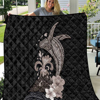 Hawaiian Whale and Volcanic Eruption Quilt Hibiscus and Kakau Pattern Grayscale Color LT03 Black - Polynesian Pride