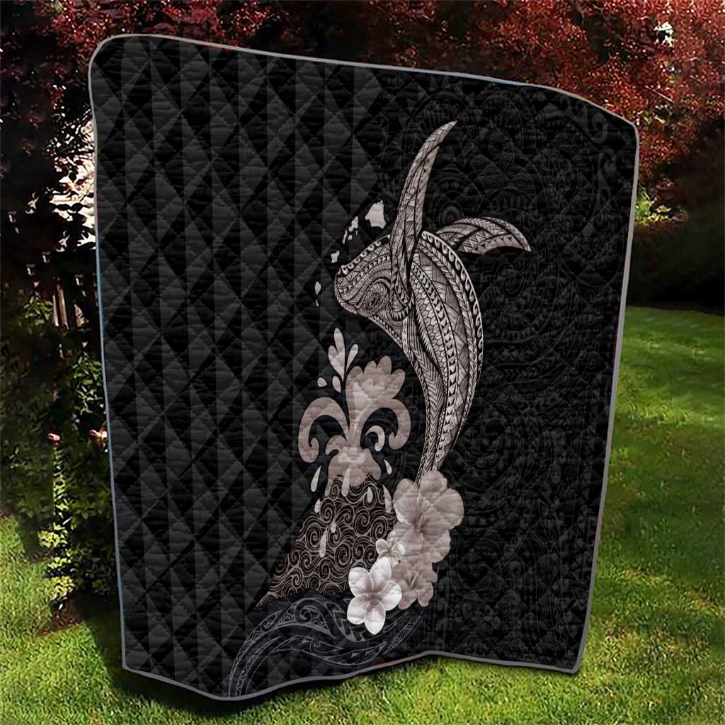 Hawaiian Whale and Volcanic Eruption Quilt Hibiscus and Kakau Pattern Grayscale Color LT03 - Polynesian Pride