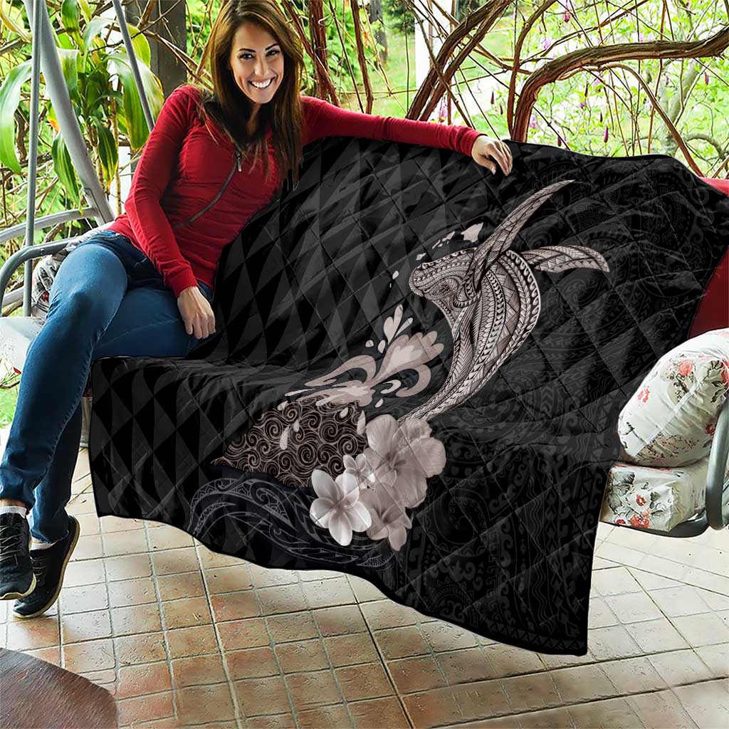Hawaiian Whale and Volcanic Eruption Quilt Hibiscus and Kakau Pattern Grayscale Color LT03 - Polynesian Pride