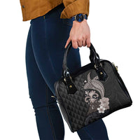 Hawaiian Whale and Volcanic Eruption Shoulder Handbag Hibiscus and Kakau Pattern Grayscale Color LT03 - Polynesian Pride