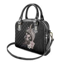 Hawaiian Whale and Volcanic Eruption Shoulder Handbag Hibiscus and Kakau Pattern Grayscale Color LT03 - Polynesian Pride