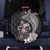 Hawaiian Whale and Volcanic Eruption Spare Tire Cover Hibiscus and Kakau Pattern Grayscale Color
