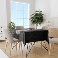 Hawaiian Whale and Volcanic Eruption Tablecloth Hibiscus and Kakau Pattern Grayscale Color