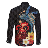 Hawaiian Whale and Volcanic Eruption Family Matching Long Sleeve Bodycon Dress and Hawaiian Shirt Hibiscus and Kakau Pattern LT03 - Polynesian Pride
