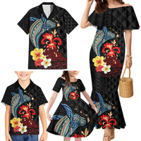 Hawaiian Whale and Volcanic Eruption Family Matching Mermaid Dress and Hawaiian Shirt Hibiscus and Kakau Pattern LT03 - Polynesian Pride