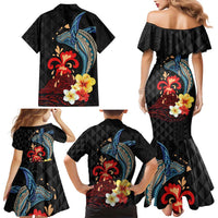 Hawaiian Whale and Volcanic Eruption Family Matching Mermaid Dress and Hawaiian Shirt Hibiscus and Kakau Pattern LT03 - Polynesian Pride
