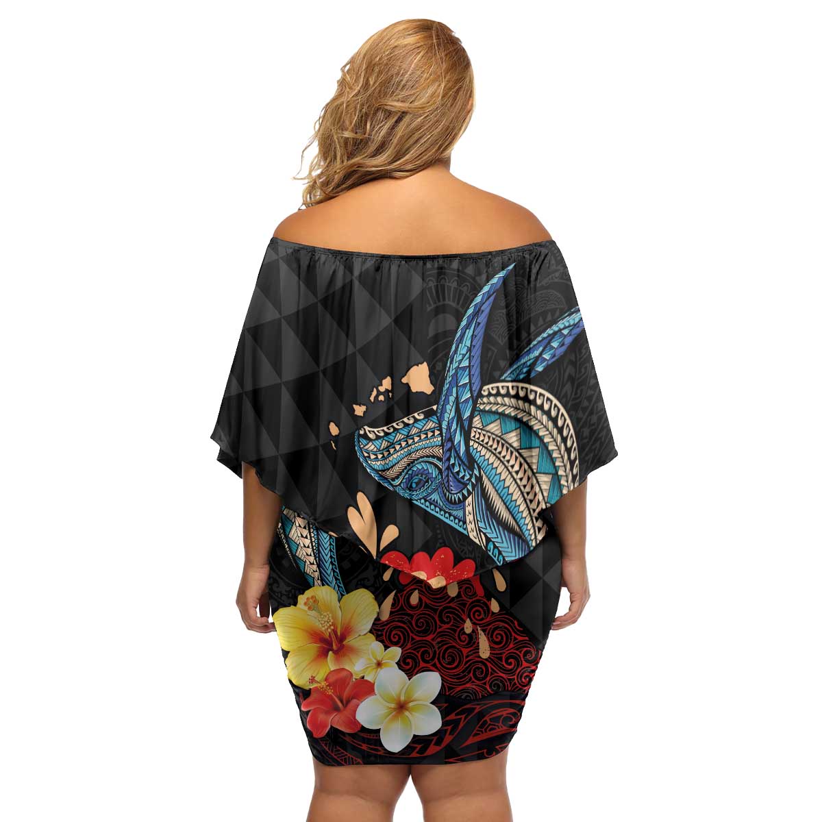 Hawaiian Whale and Volcanic Eruption Family Matching Off Shoulder Short Dress and Hawaiian Shirt Hibiscus and Kakau Pattern LT03 - Polynesian Pride