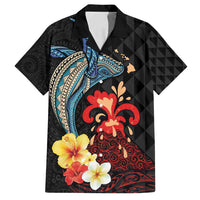Hawaiian Whale and Volcanic Eruption Family Matching Summer Maxi Dress and Hawaiian Shirt Hibiscus and Kakau Pattern LT03 Dad's Shirt - Short Sleeve Black - Polynesian Pride