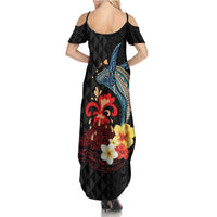 Hawaiian Whale and Volcanic Eruption Family Matching Summer Maxi Dress and Hawaiian Shirt Hibiscus and Kakau Pattern LT03 - Polynesian Pride