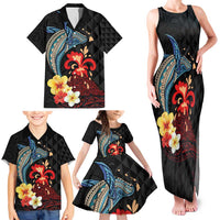 Hawaiian Whale and Volcanic Eruption Family Matching Tank Maxi Dress and Hawaiian Shirt Hibiscus and Kakau Pattern LT03 - Polynesian Pride