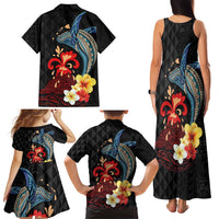 Hawaiian Whale and Volcanic Eruption Family Matching Tank Maxi Dress and Hawaiian Shirt Hibiscus and Kakau Pattern LT03 - Polynesian Pride