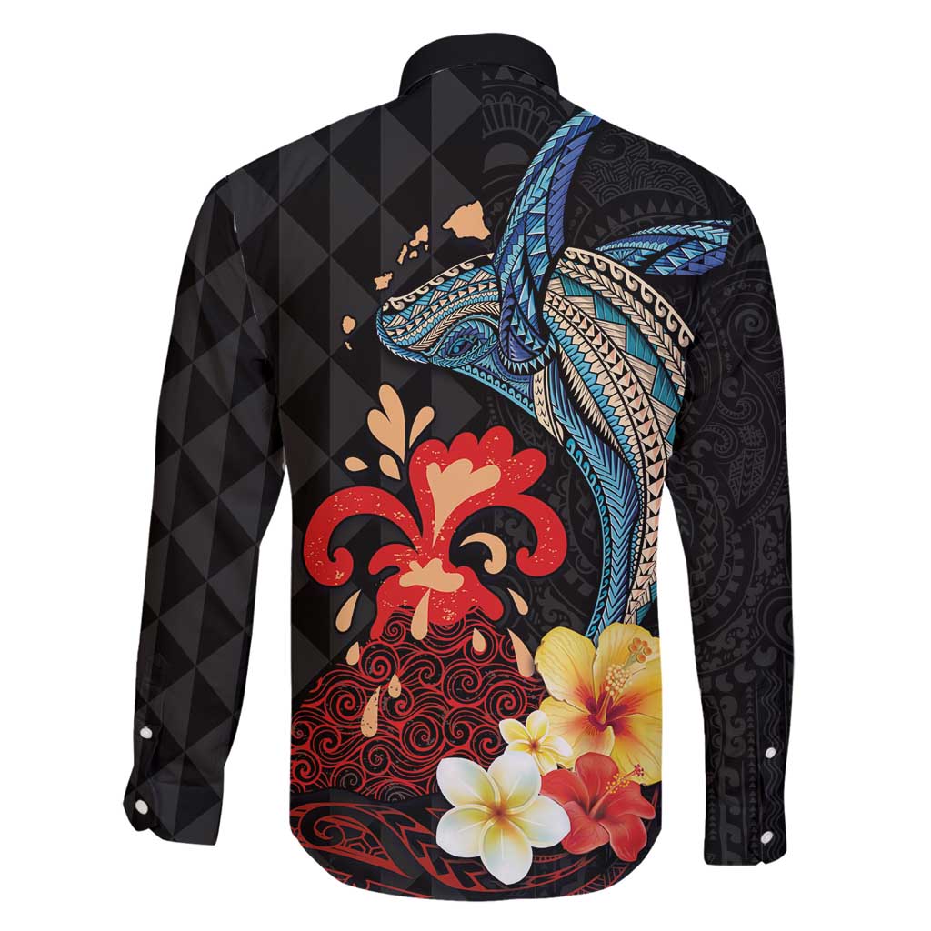 Hawaiian Whale and Volcanic Eruption Family Matching Tank Maxi Dress and Hawaiian Shirt Hibiscus and Kakau Pattern LT03 - Polynesian Pride