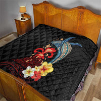Hawaiian Whale and Volcanic Eruption Quilt Hibiscus and Kakau Pattern