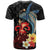 Hawaiian Whale and Volcanic Eruption T Shirt Hibiscus and Kakau Pattern