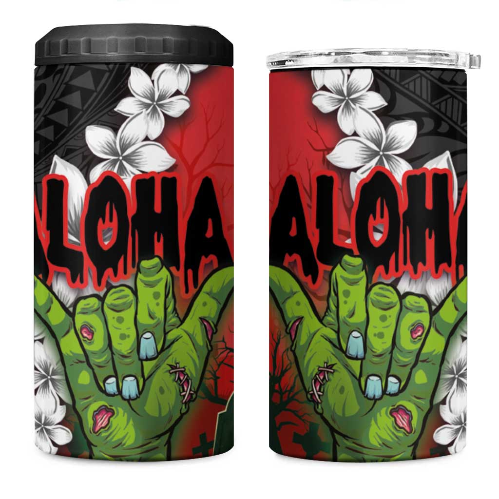 Hawaiian Halloween 4 in 1 Can Cooler Tumbler Horror Shaka Hand with Plumeria and Polynesian Tattoo Blood Color LT03 One Size: 16 oz Red - Polynesian Pride