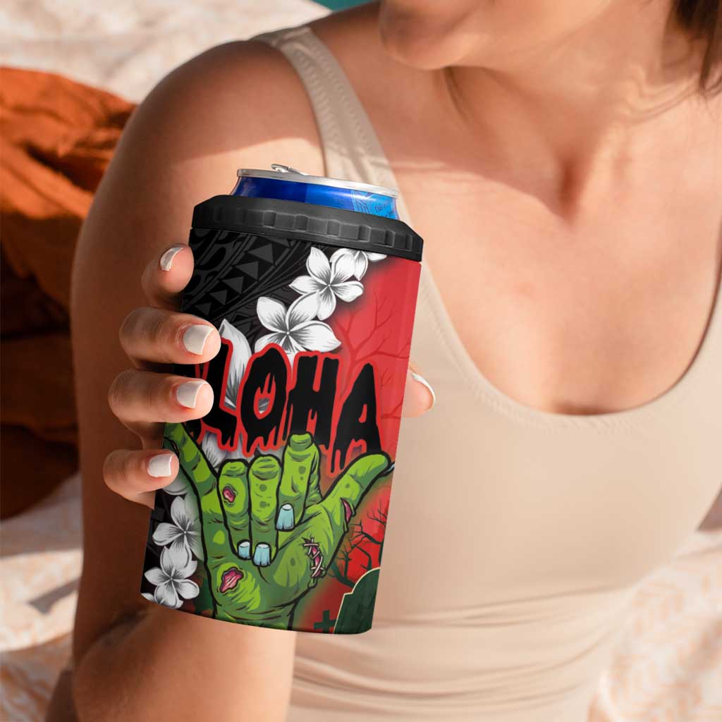 Hawaiian Halloween 4 in 1 Can Cooler Tumbler Horror Shaka Hand with Plumeria and Polynesian Tattoo Blood Color LT03 - Polynesian Pride