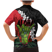 Hawaiian Halloween Family Matching Mermaid Dress and Hawaiian Shirt Horror Shaka Hand with Plumeria and Polynesian Tattoo Blood Color LT03 - Polynesian Pride