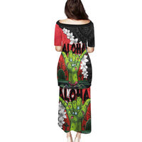 Hawaiian Halloween Family Matching Puletasi and Hawaiian Shirt Horror Shaka Hand with Plumeria and Polynesian Tattoo Blood Color LT03 - Polynesian Pride