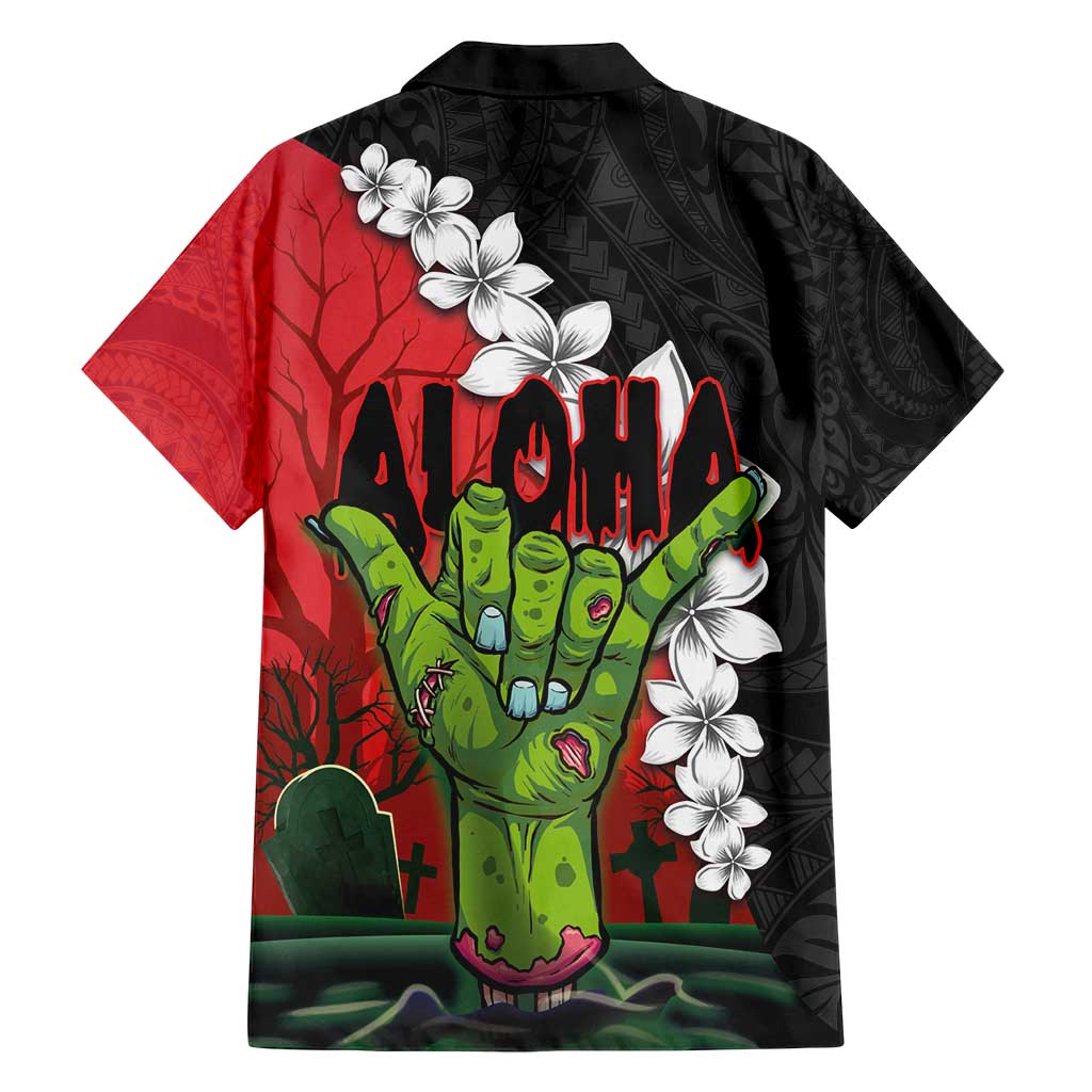 Hawaiian Halloween Family Matching Tank Maxi Dress and Hawaiian Shirt Horror Shaka Hand with Plumeria and Polynesian Tattoo Blood Color LT03 - Polynesian Pride