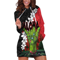 Hawaiian Halloween Hoodie Dress Horror Shaka Hand with Plumeria and Polynesian Tattoo Blood Color LT03 Red - Polynesian Pride