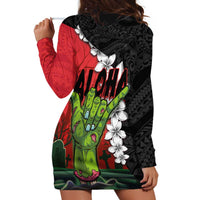 Hawaiian Halloween Hoodie Dress Horror Shaka Hand with Plumeria and Polynesian Tattoo Blood Color LT03 - Polynesian Pride