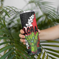 Hawaiian Halloween Skinny Tumbler Horror Shaka Hand with Plumeria and Polynesian Tattoo Blood Color LT03 - Polynesian Pride
