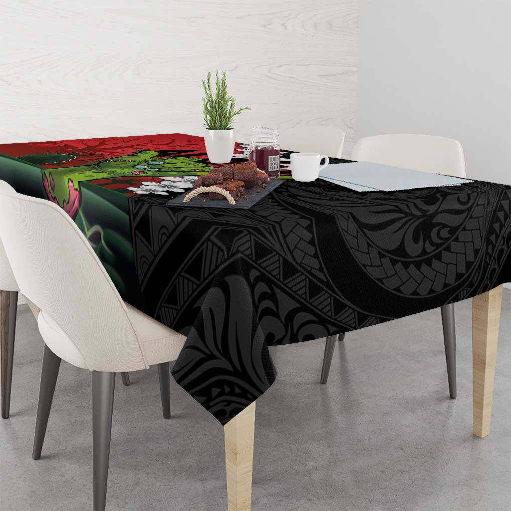 Hawaiian Halloween Tablecloth Horror Shaka Hand with Plumeria and Polynesian Tattoo Blood Color