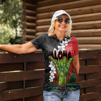 Hawaiian Halloween Women Polo Shirt Horror Shaka Hand with Plumeria and Polynesian Tattoo Blood Color LT03 - Polynesian Pride
