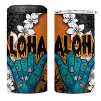 Hawaiian Halloween 4 in 1 Can Cooler Tumbler Horror Shaka Hand with Plumeria and Polynesian Tattoo Autumn Color LT03 One Size: 16 oz Orange - Polynesian Pride