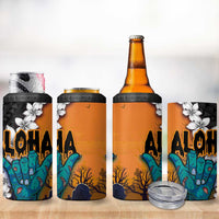 Hawaiian Halloween 4 in 1 Can Cooler Tumbler Horror Shaka Hand with Plumeria and Polynesian Tattoo Autumn Color LT03 - Polynesian Pride