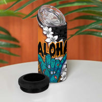 Hawaiian Halloween 4 in 1 Can Cooler Tumbler Horror Shaka Hand with Plumeria and Polynesian Tattoo Autumn Color LT03 - Polynesian Pride