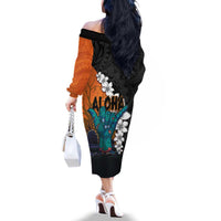 Hawaiian Halloween Family Matching Off The Shoulder Long Sleeve Dress and Hawaiian Shirt Horror Shaka Hand with Plumeria and Polynesian Tattoo Autumn Color LT03 - Polynesian Pride