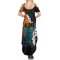 Hawaiian Halloween Family Matching Summer Maxi Dress and Hawaiian Shirt Horror Shaka Hand with Plumeria and Polynesian Tattoo Autumn Color LT03 - Polynesian Pride