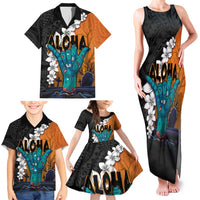 Hawaiian Halloween Family Matching Tank Maxi Dress and Hawaiian Shirt Horror Shaka Hand with Plumeria and Polynesian Tattoo Autumn Color LT03 - Polynesian Pride