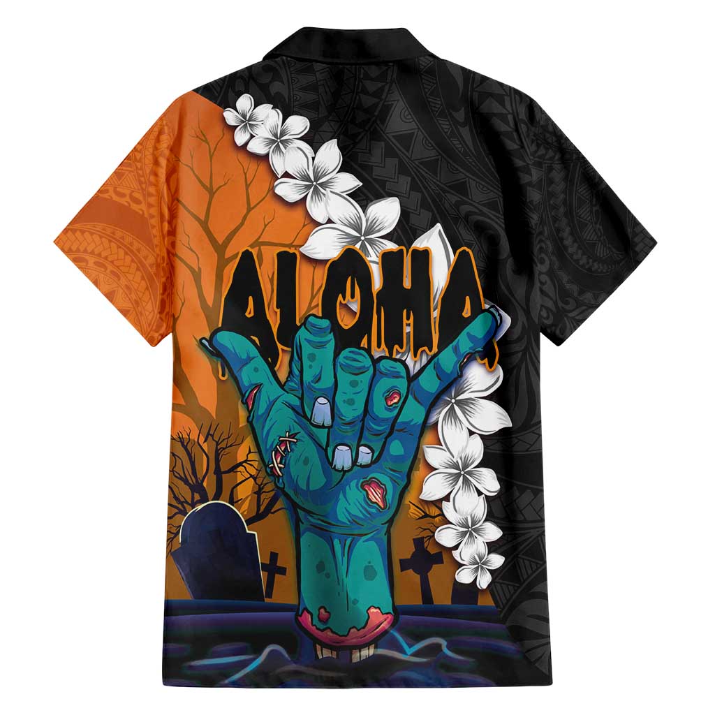Hawaiian Halloween Family Matching Tank Maxi Dress and Hawaiian Shirt Horror Shaka Hand with Plumeria and Polynesian Tattoo Autumn Color LT03 - Polynesian Pride