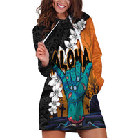 Hawaiian Halloween Hoodie Dress Horror Shaka Hand with Plumeria and Polynesian Tattoo Autumn Color LT03 Orange - Polynesian Pride
