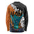 Hawaiian Halloween Long Sleeve Shirt Horror Shaka Hand with Plumeria and Polynesian Tattoo Autumn Color
