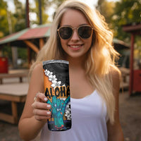 Hawaiian Halloween Skinny Tumbler Horror Shaka Hand with Plumeria and Polynesian Tattoo Autumn Color LT03 - Polynesian Pride