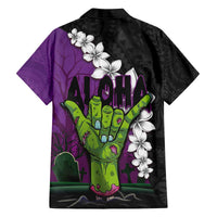 Hawaiian Halloween Family Matching Puletasi and Hawaiian Shirt Horror Shaka Hand with Plumeria and Polynesian Tattoo Midnight Color LT03 - Polynesian Pride