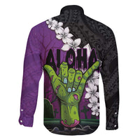 Hawaiian Halloween Family Matching Summer Maxi Dress and Hawaiian Shirt Horror Shaka Hand with Plumeria and Polynesian Tattoo Midnight Color LT03 - Polynesian Pride