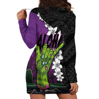 Hawaiian Halloween Hoodie Dress Horror Shaka Hand with Plumeria and Polynesian Tattoo Midnight Color LT03 - Polynesian Pride