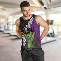 Hawaiian Halloween Men Tank Top Horror Shaka Hand with Plumeria and Polynesian Tattoo Midnight Color