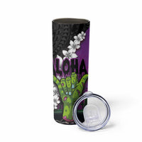Hawaiian Halloween Skinny Tumbler Horror Shaka Hand with Plumeria and Polynesian Tattoo Midnight Color LT03 - Polynesian Pride