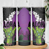Hawaiian Halloween Skinny Tumbler Horror Shaka Hand with Plumeria and Polynesian Tattoo Midnight Color LT03 - Polynesian Pride