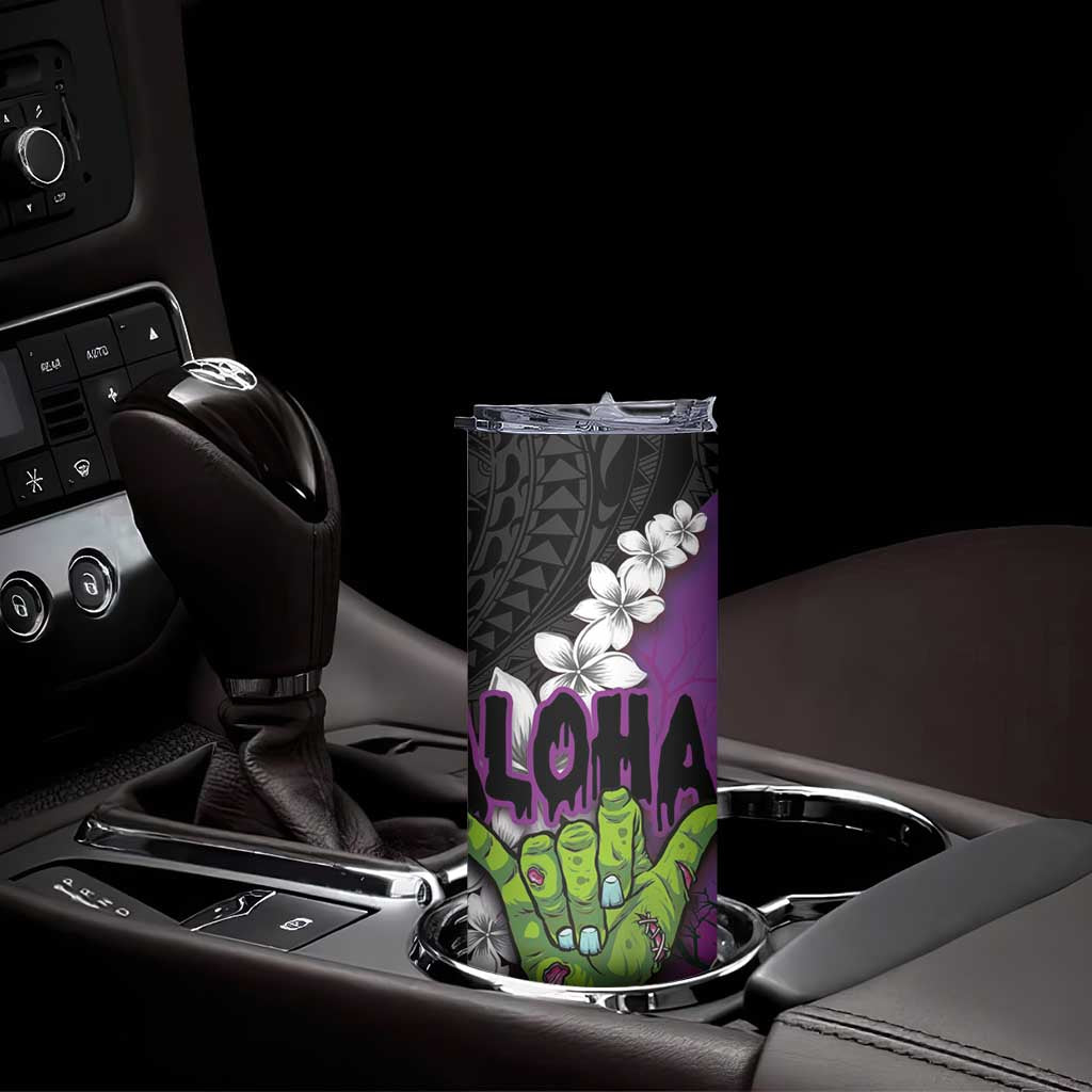 Hawaiian Halloween Skinny Tumbler Horror Shaka Hand with Plumeria and Polynesian Tattoo Midnight Color LT03 - Polynesian Pride