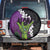 Hawaiian Halloween Spare Tire Cover Horror Shaka Hand with Plumeria and Polynesian Tattoo Midnight Color