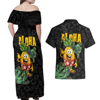 Hawaiian Halloween Couples Matching Off Shoulder Maxi Dress and Hawaiian Shirt Aloha Pinapple with Mysterious Hands and Polynesian Tribal Tattoo LT03 - Polynesian Pride
