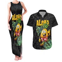 Hawaiian Halloween Couples Matching Tank Maxi Dress and Hawaiian Shirt Aloha Pinapple with Mysterious Hands and Polynesian Tribal Tattoo LT03 Black - Polynesian Pride
